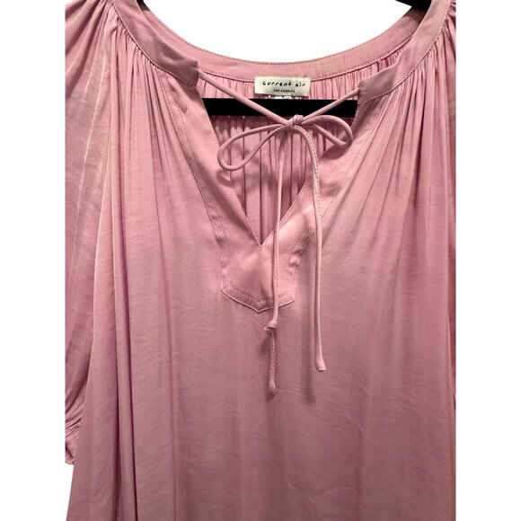 🍒 2/$20 🍒 Lilac Silky Lightweight Short Sleeve Blouse with Tie Front sz S - Picture 3 of 7